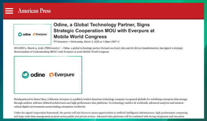 Odine, a Global Technology Partner, Signs Strategic Cooperation MOU with Everpure at Mobile World Congress