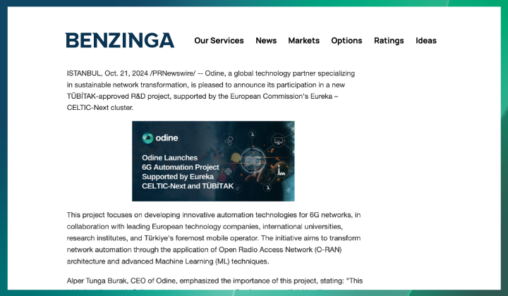 Odine Announces Launch of Eureka CELTIC-Next Supported 6G Network Automation Initiative