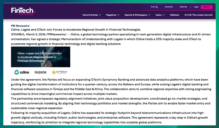 Odine, Logate and GTech Join Forces to Accelerate Regional Growth in Financial Technologies