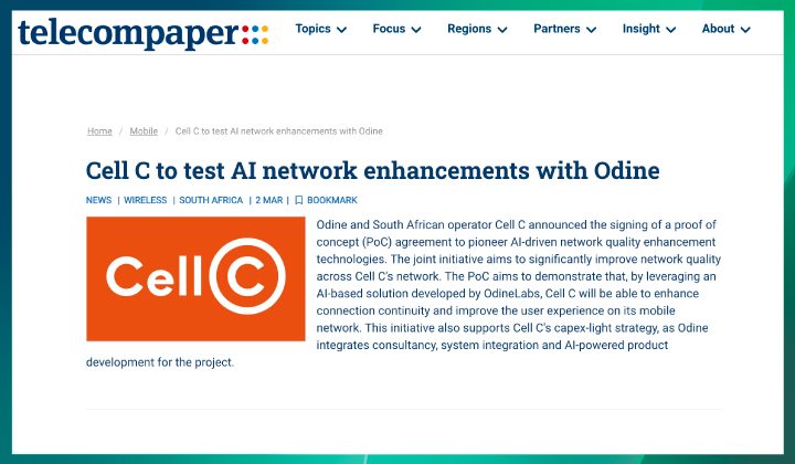 Odine ve Cell C, Güney Afrika’da Yapay Zekâ Destekli Şebeke Kalitesi İçin İş Birliği Başlattı