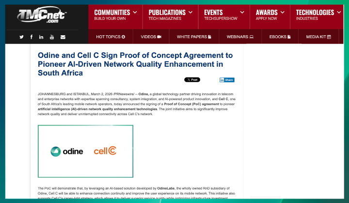Odine ve Cell C, Güney Afrika’da Yapay Zekâ Destekli Şebeke Kalitesi İçin İş Birliği Başlattı