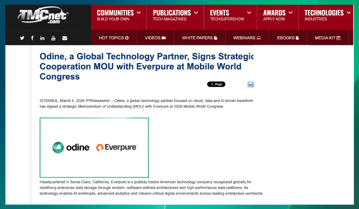 Odine, a Global Technology Partner, Signs Strategic Cooperation MOU with Everpure at Mobile World Congress